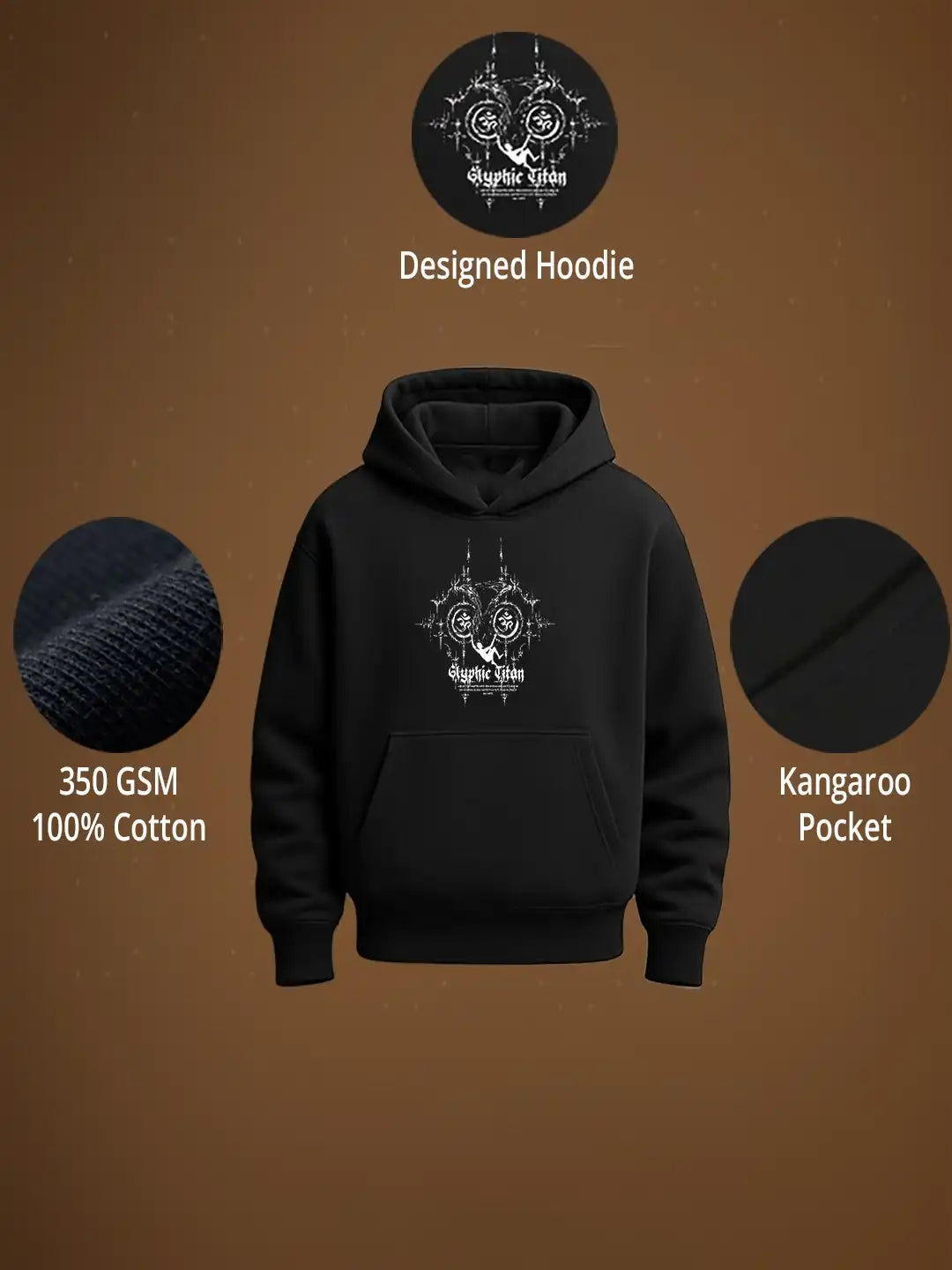 𝐒𝐩𝐢𝐫𝐢𝐭𝐮𝐚𝐥 𝐀𝐮𝐫𝐚: Glyphic OM Print Regular Hoodie