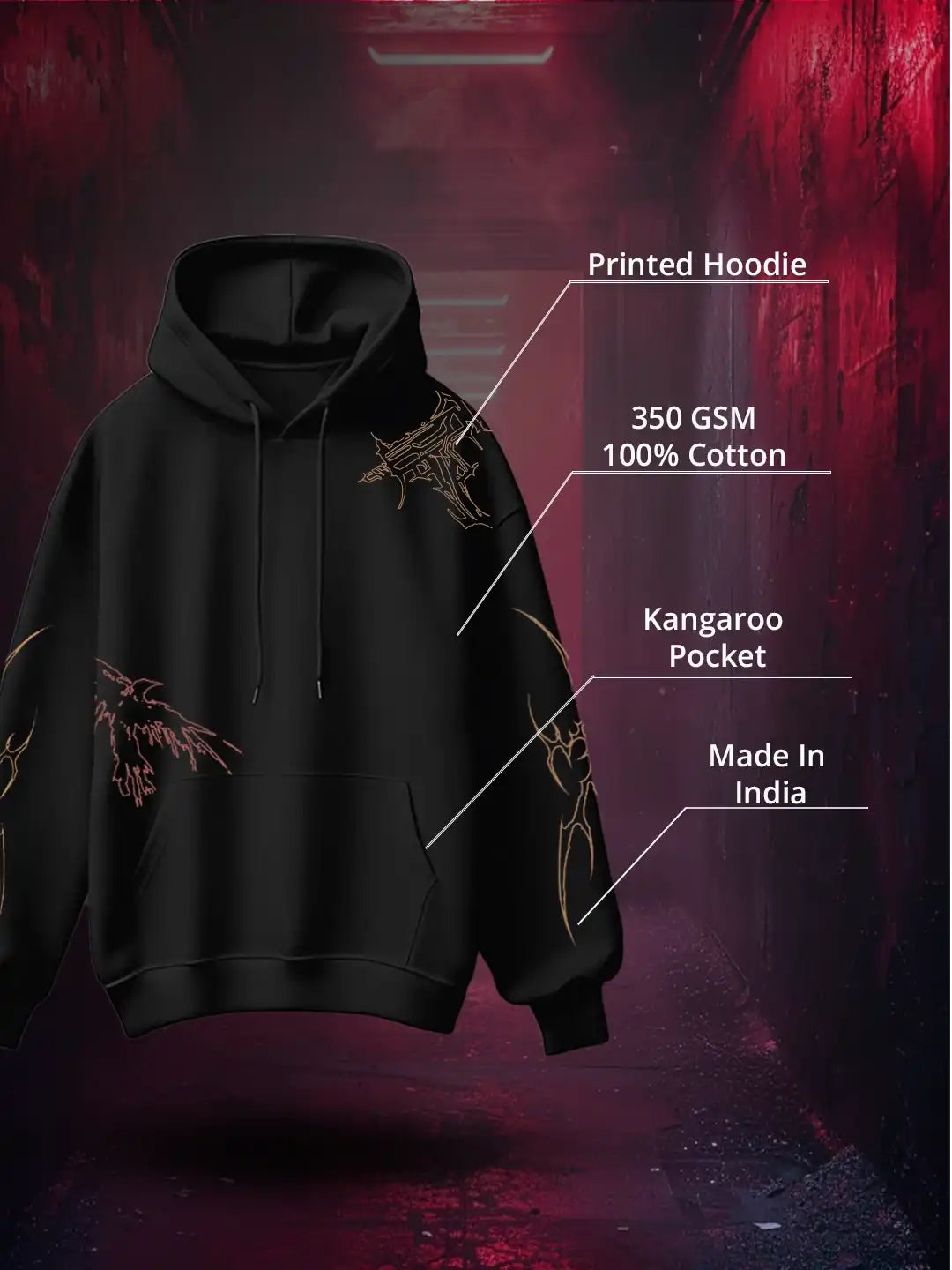 𝐃𝐚𝐫𝐤 𝐏𝐫𝐞𝐦𝐢𝐮𝐦 Print Hoodie Scarred Ink Series