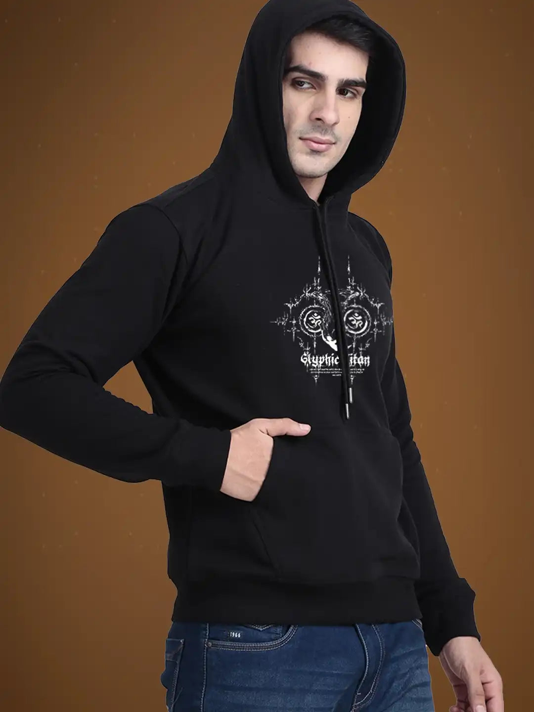 𝐒𝐩𝐢𝐫𝐢𝐭𝐮𝐚𝐥 𝐀𝐮𝐫𝐚: Glyphic OM Print Regular Hoodie