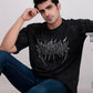 Black Acid Wash Graphic T-Shirt with Roman Ruins & Gothic Font Print