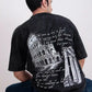 Black Acid Wash Graphic T-Shirt with Roman Ruins & Gothic Font Print