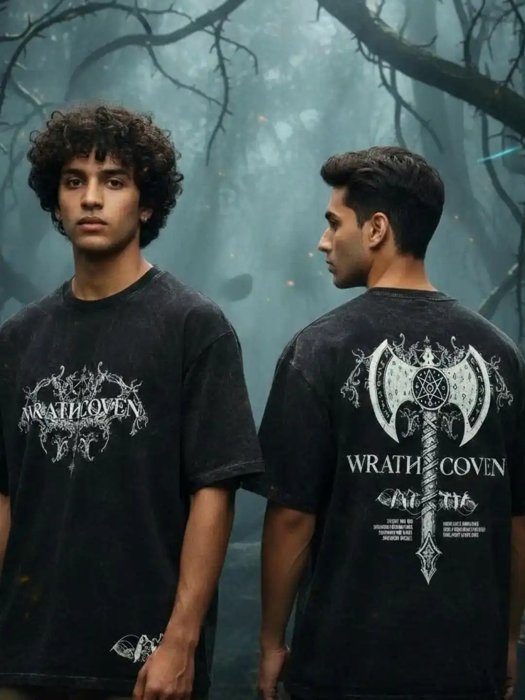 Wrathcoven Acid Wash Oversized Graphic T-Shirt – 𝐁𝐥𝐚𝐜𝐤 𝐒𝐭𝐫𝐞𝐞𝐭𝐰𝐞𝐚𝐫 𝐄𝐝𝐢𝐭𝐢𝐨𝐧