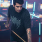Black Acid Wash Graphic T-Shirt with Roman Ruins & Gothic Font Print